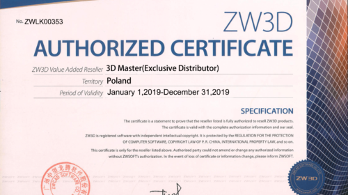 Certyfikat ZWSOFT dla 3D Master 2019
